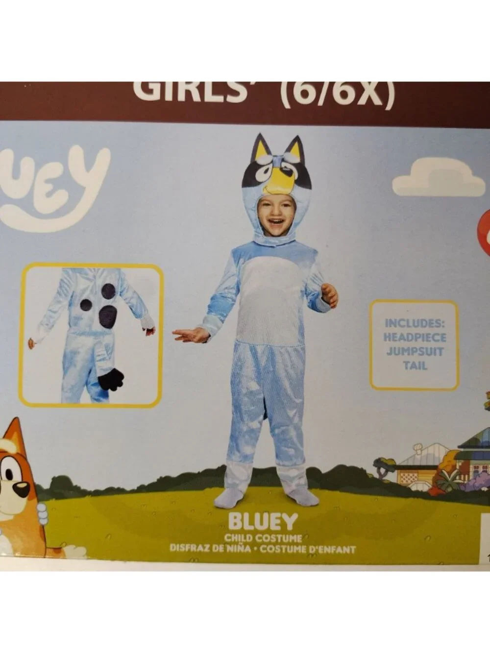 Disguise Bluey Girls S (6/6X) Includes Jumpsuit, Headpiece and Tail Halloween Co